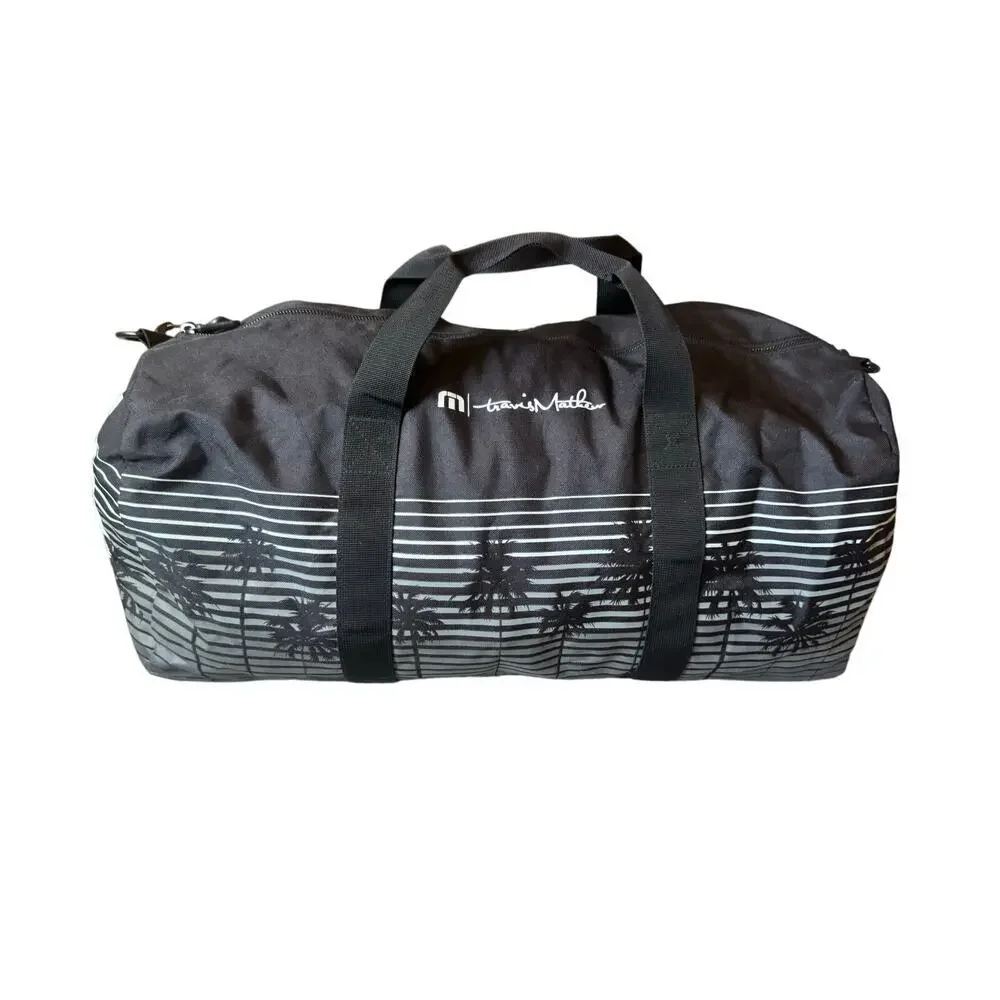 Travis Mathew Palm Stripe Duffel Bag Black Travel Gym Weekender